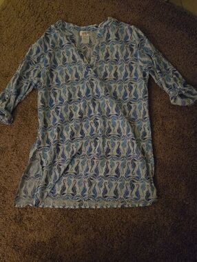 Blue Cotton Hobo Seahorse with 3/4 Sleeves Oversized Side Slits Super Comf
